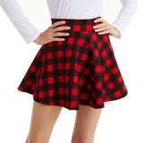 Mini Skater Skirt for Women – Basic Versatile Stretchy Flowy Casual Skirt-Red Plaid